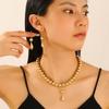 Exaggerated Round Bead Chain Necklace Gold Color Ladies Zircon Sets CCB Imitation Metal Texture Water Drop Pendant and Earrings