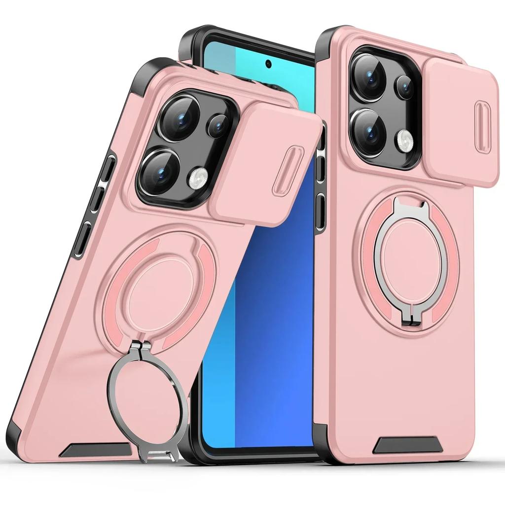 Противоударный магнитный чехол для Xiaomi 14T Pro 5G, сдвижная защита объектива камеры, металлическое кольцо-подставка, защитная крышка для Redmi13 Poco X6 Pro M6
