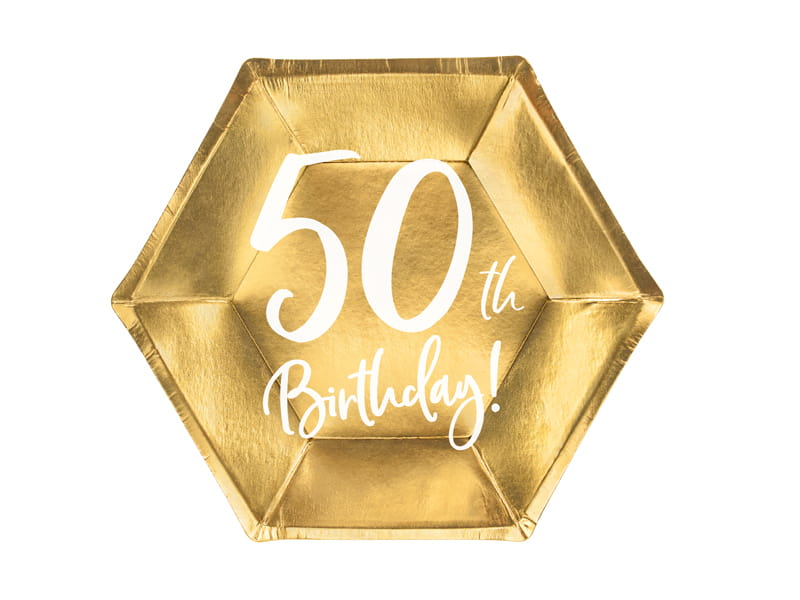 Talerzyki Papierowe 50Th Birthday Złote 6 Szt