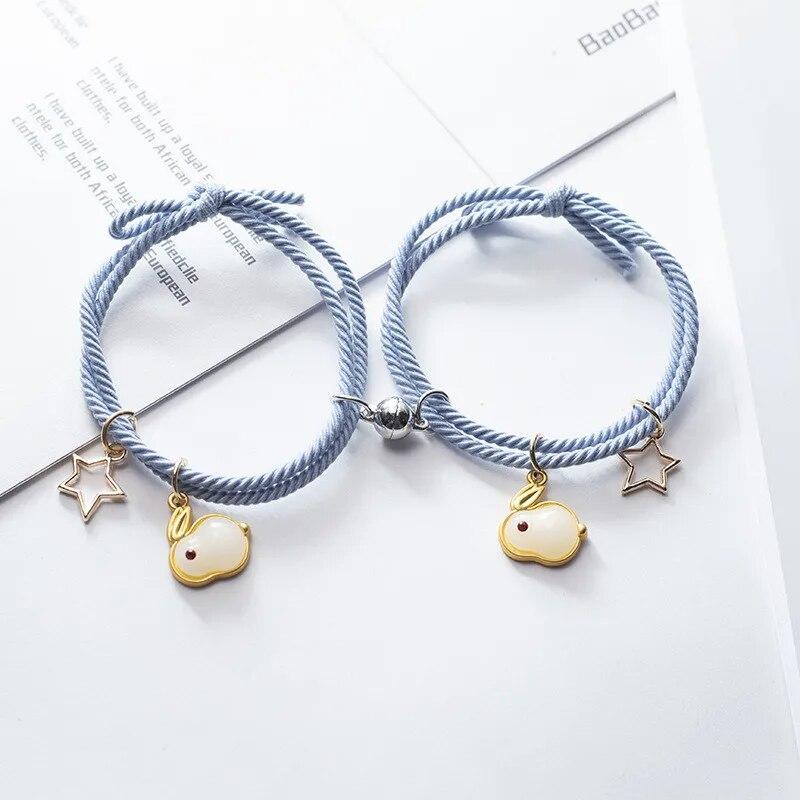 2 шт./компл. магнитный браслет для пар для влюбленных магнитный притяжение зодиакальный браслет с кроликом и звездой плетеная веревка ювелирные изделия дружбы подарки