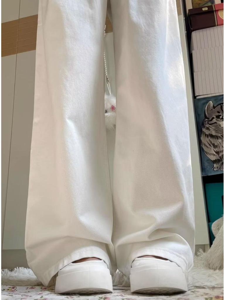 Женские белые джинсы широкие от бедра, весна/лето 2025, плиссированные, премиум-класса, свободные, драпирующиеся брюки полной длины.