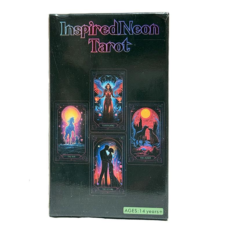 Вдохновленные Неоновые Карты Таро 78 Настольные игры Английский для Начинающих Гадальная Колода Судьбы Игра Гадание на Будущее для Праздника Семьи
