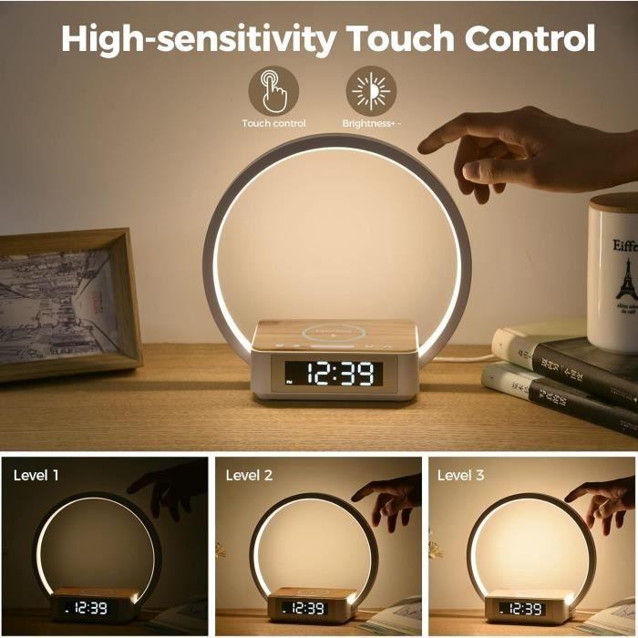 Lampe de chevet - blonbar - 10w - commande tactile - chargeur sans fil - réveil intelligent