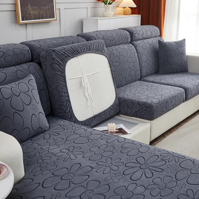 Plush Sofa Cushion Cover For Normal Sofa L Shape Sofa Chaselong Slipcovers Stretch Jacquard Flower Home Decoration