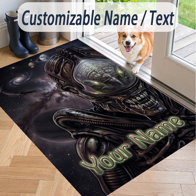 Custom Text Alien Xenomorph Pattern Floor Rug Soft Indoor Carpet Mat Living Room Bedroom
