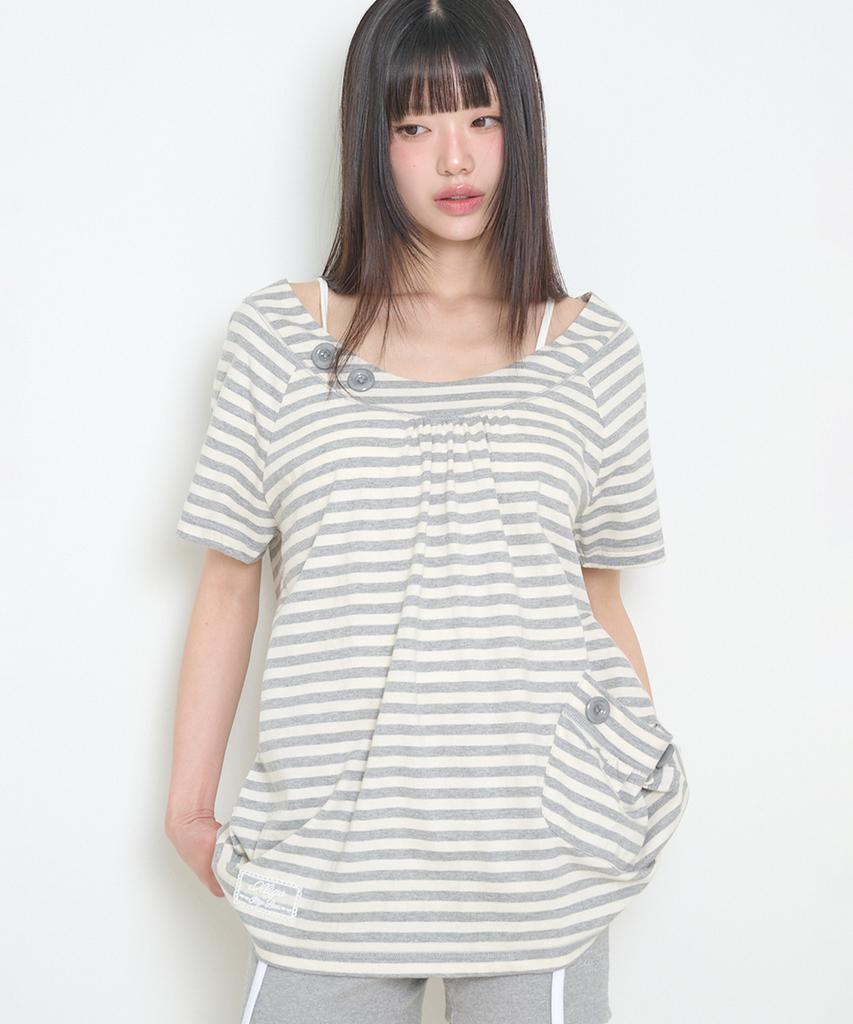 ILLIGO Pocket Button T-Shirt Melange Ivory