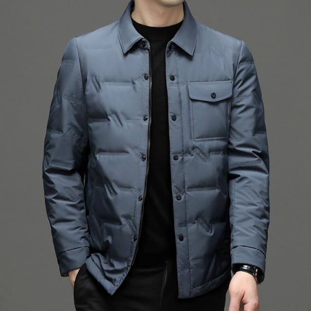 Мужские куртки на белом утином пуху на молнии, однотонные деловые повседневные куртки высокого качества на осень-зиму, простые классические мужские пуховики