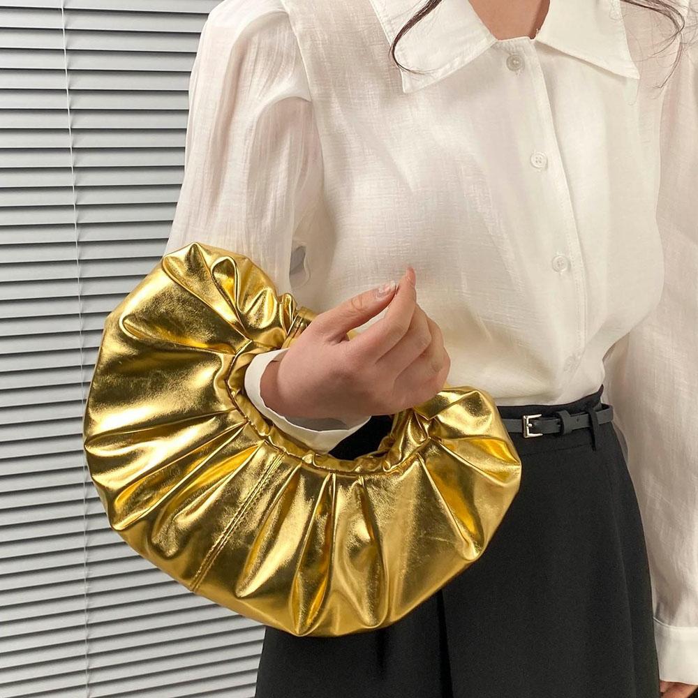 Модный дизайн сумка Cloud новая металлический блеск однотонная плиссированная сумка PU высококачественный женский клатч