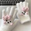 1Pair Winter Plush Warm Thick Gloves For Women Girls Cute Solid Color Gloves Sweet Bow Mittens Student Cycling Gloves Gifts