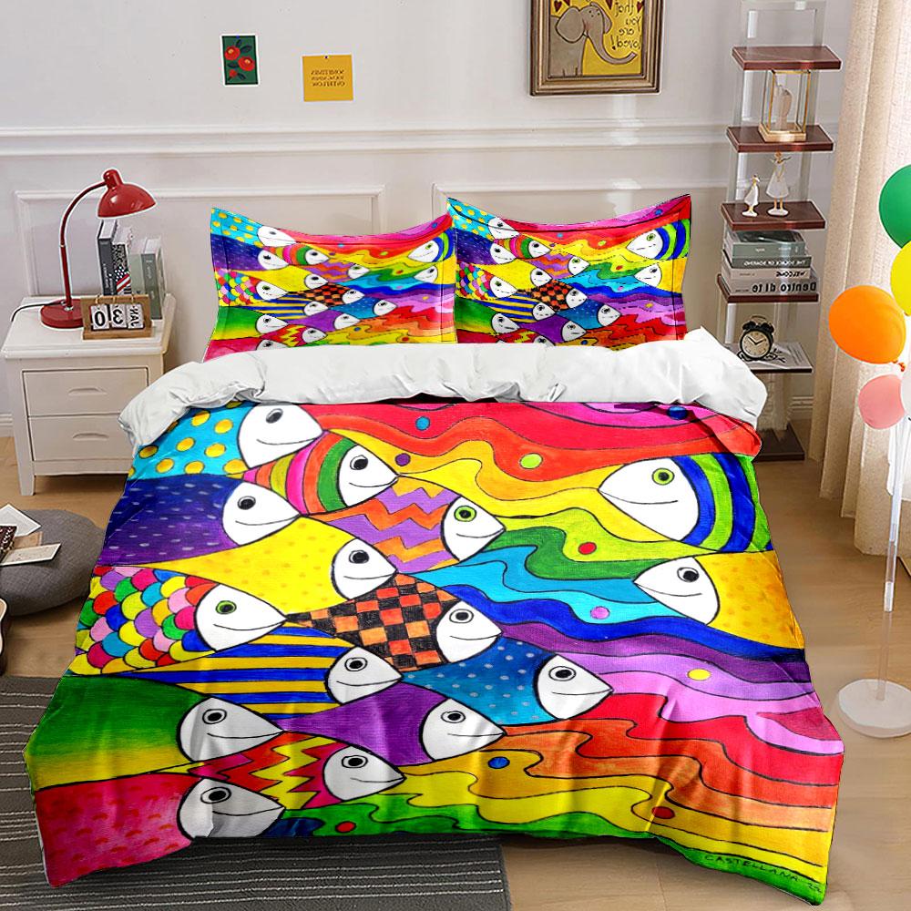 Colorful fish with patterns. Bedding sets Duvet cover sets Duvet covers Pillowcases(1*Duvet Cover 2*Pillowcases without duvet insert)