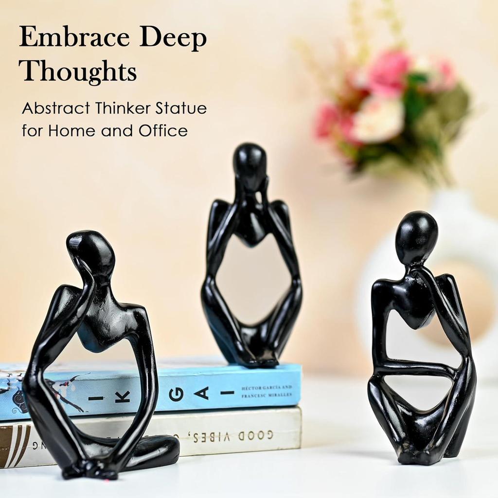 Набор из 3 черных статуэток «Мыслитель» – Современные абстрактные смоляные экспонаты для дома, офиса и стильных пространств, Идеально для вдумчивых подарков