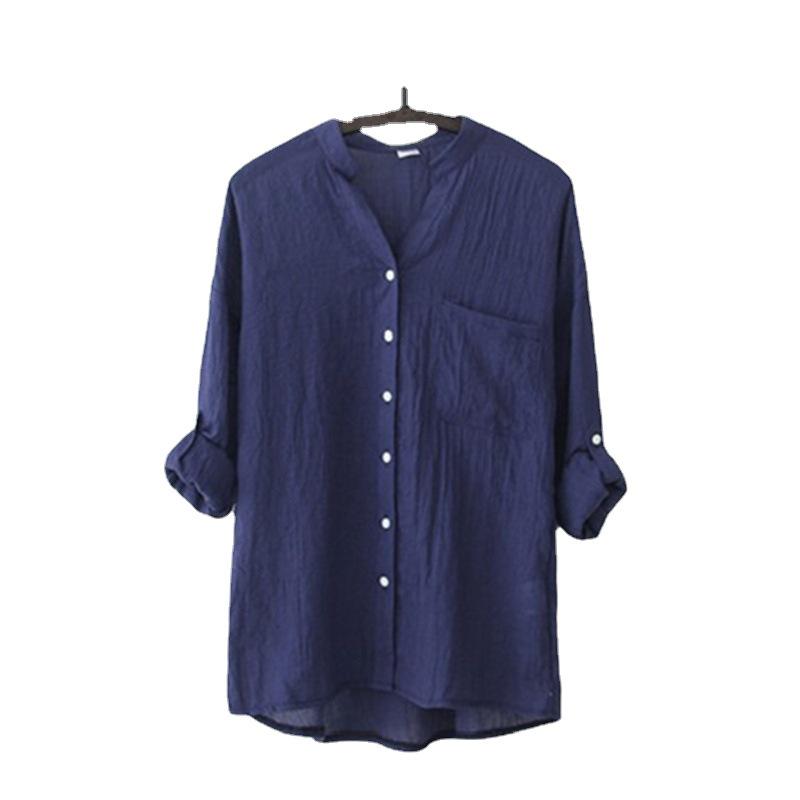 Летняя солнцезащитная блузка из японского хлопка и льна со стойкой