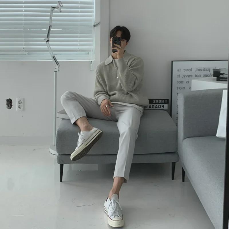 Мужская зимняя куртка-поло со свободными лацканами - модная трикотажная одежда