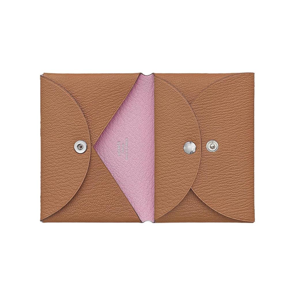 Hermes Calvi Duo Mysore Goat Leather Wallet Card Holder Regular Women Wallets Quebracho Mauve-Sylvestre H083038CKAI