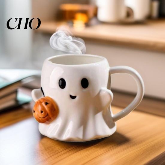 Drinkware 1/2Pcs 600ml Water Cup 3D Effect Ghost Holding Pumpkin Patterned Drinking Vessel Design Ceramic Mug Household Bar Kitchen Restaurant