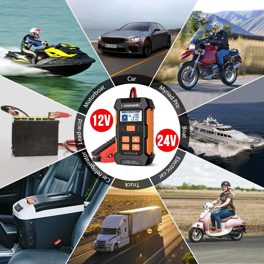 KONNWEI KW520 12 В 10 А 24 В 5 А автоматический тестер аккумуляторов для грузовиков, зарядное устройство, свинцово-кислотный автомобильный аккумулятор, импульсный инструмент для ремонта AGM, гель, литий