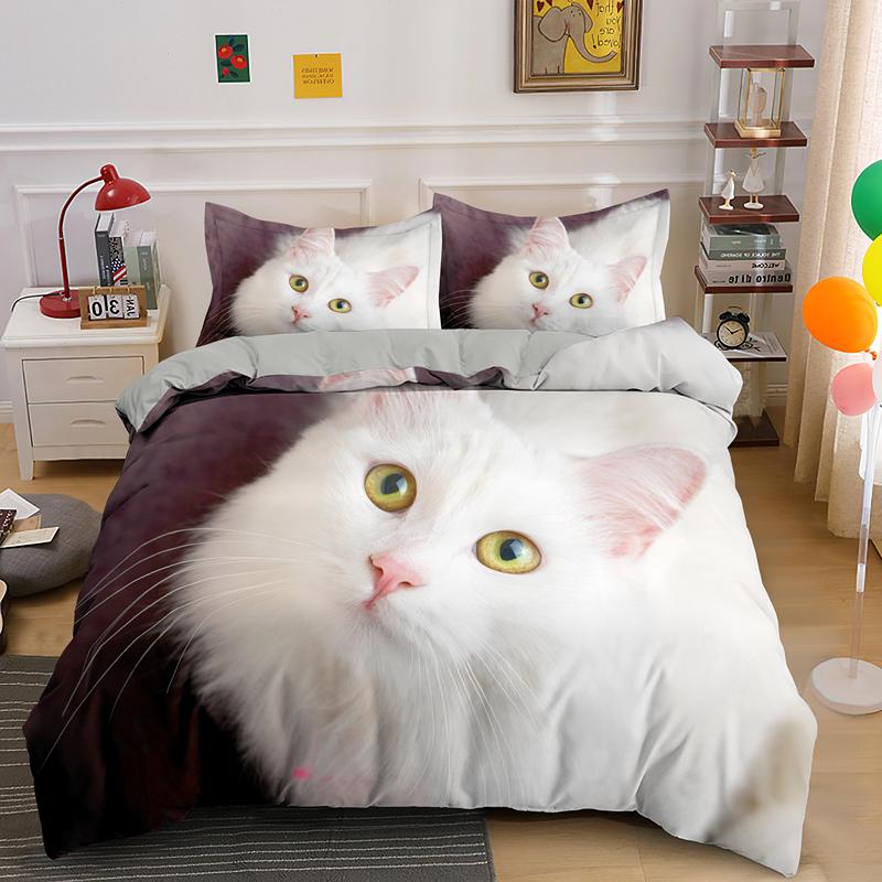 3D Cat Duvet Cover Set Twin Queen King Size Cute Animal Luxury Polyester Bedding Set For Kids Girls Adults Gift With PillowCase
