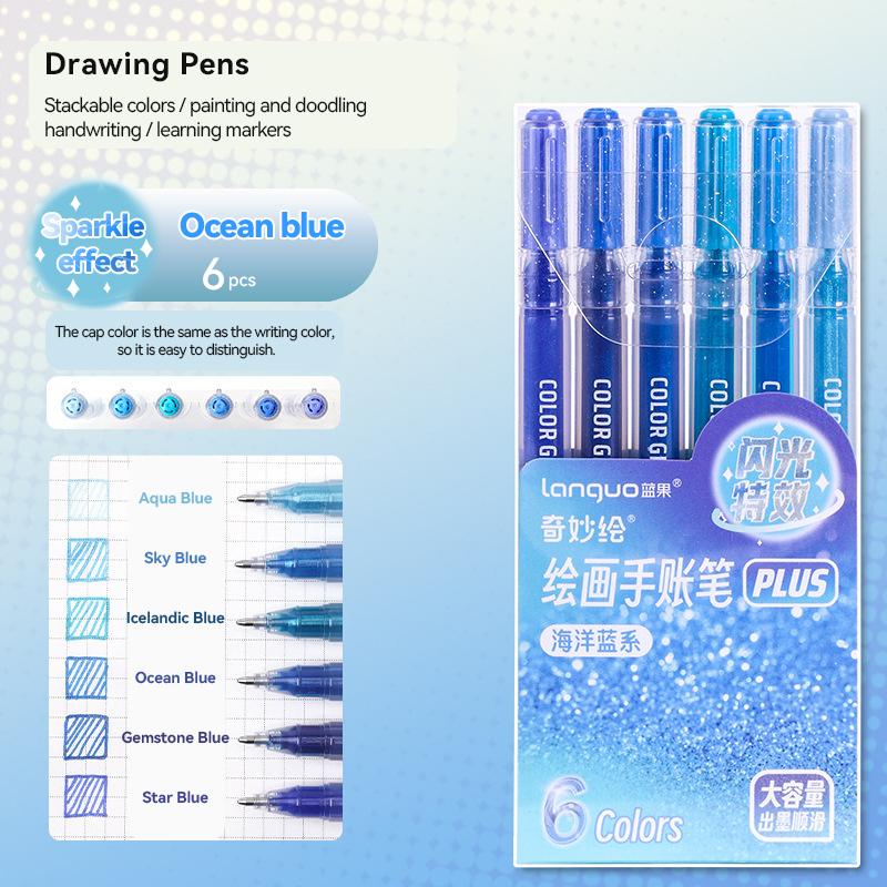 6 PCS Drawing Highlighter Morandi Gel Pen Glitter Effects Student Diary Scrapbook Painting DIY Office School Supplies Stationery