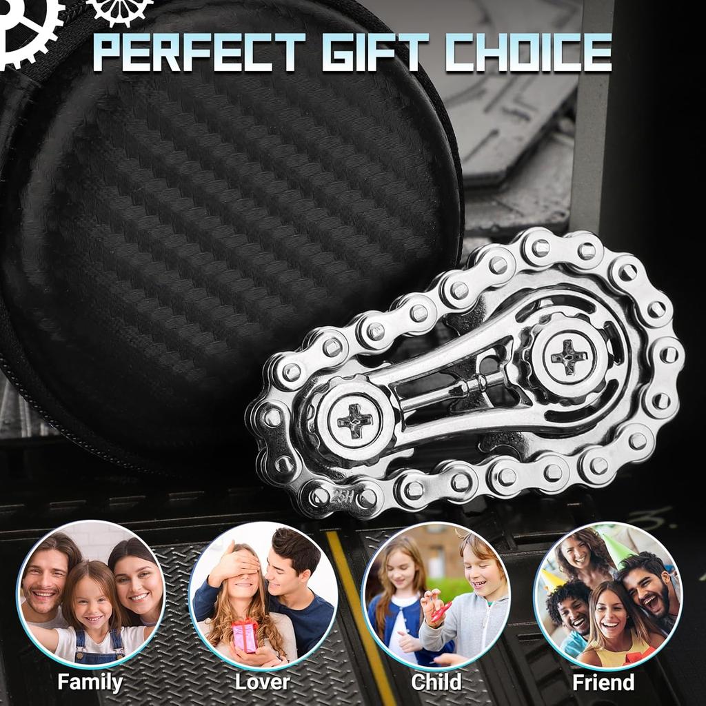 Bike Chain Gear Fidget Spinner for Stress Relief, Metal Sprocket Chain Fidget Toy, Kinetic Desk Novelty Hand Finger Spinner for Anti-Anxiety, Cool Toy