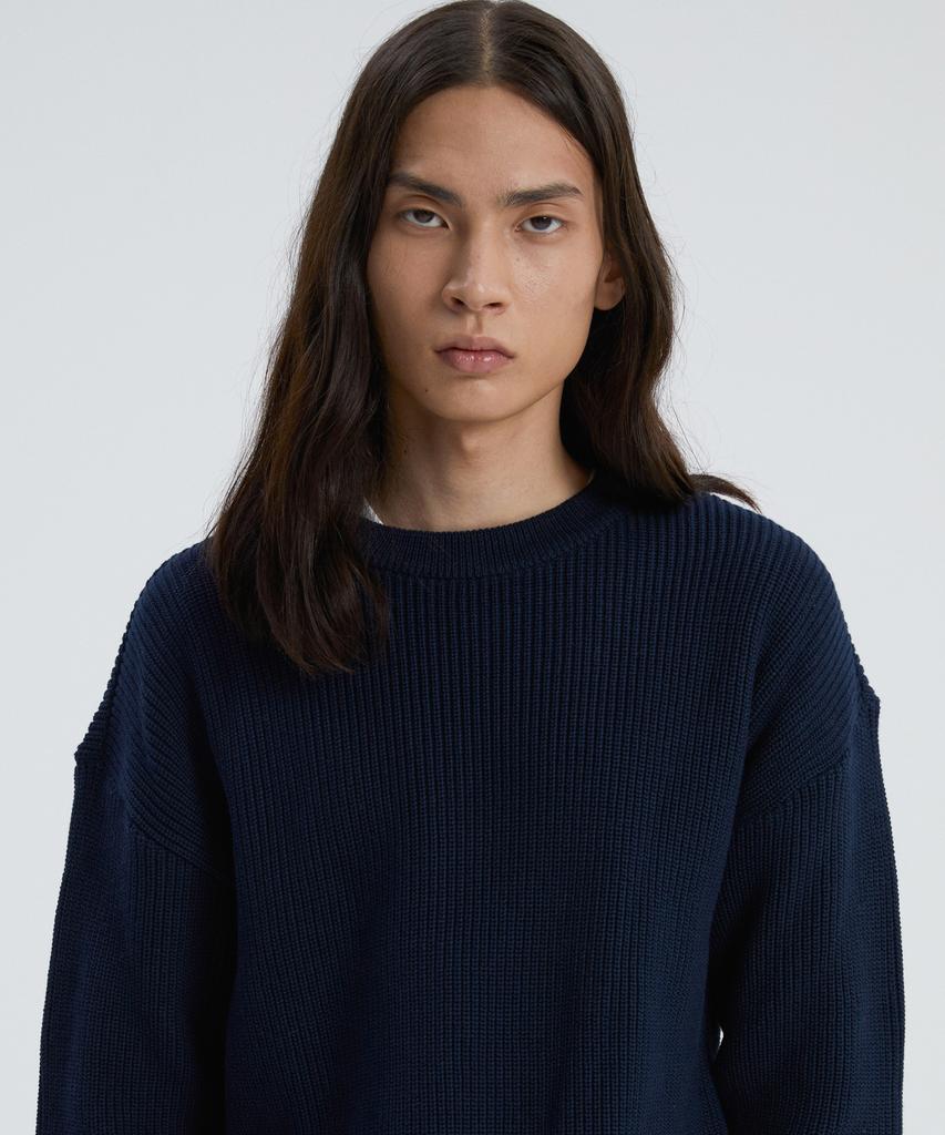 KNITTED Soft Cotton Drop Shoulder Waffle Knit Navy