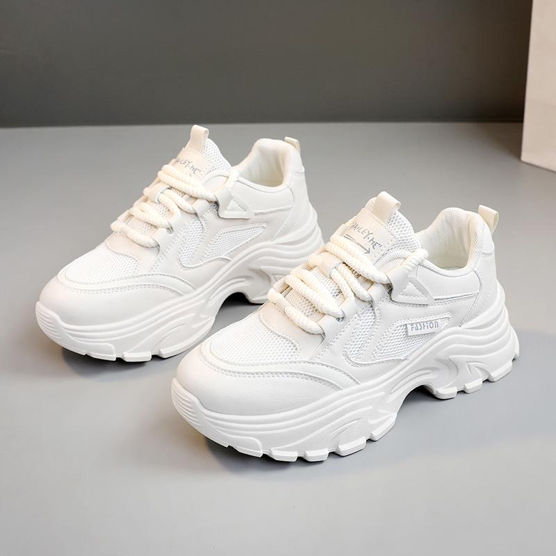 QRJ02 2024 Spring/Summer Women's Trendy Mesh Dad Shoes: Breathable Thick-Soled Sneakers