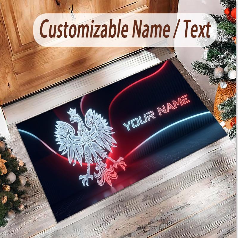 Personalized Crystal Velvet Carpet Poland Football Pattern Non Slip Floor Rug