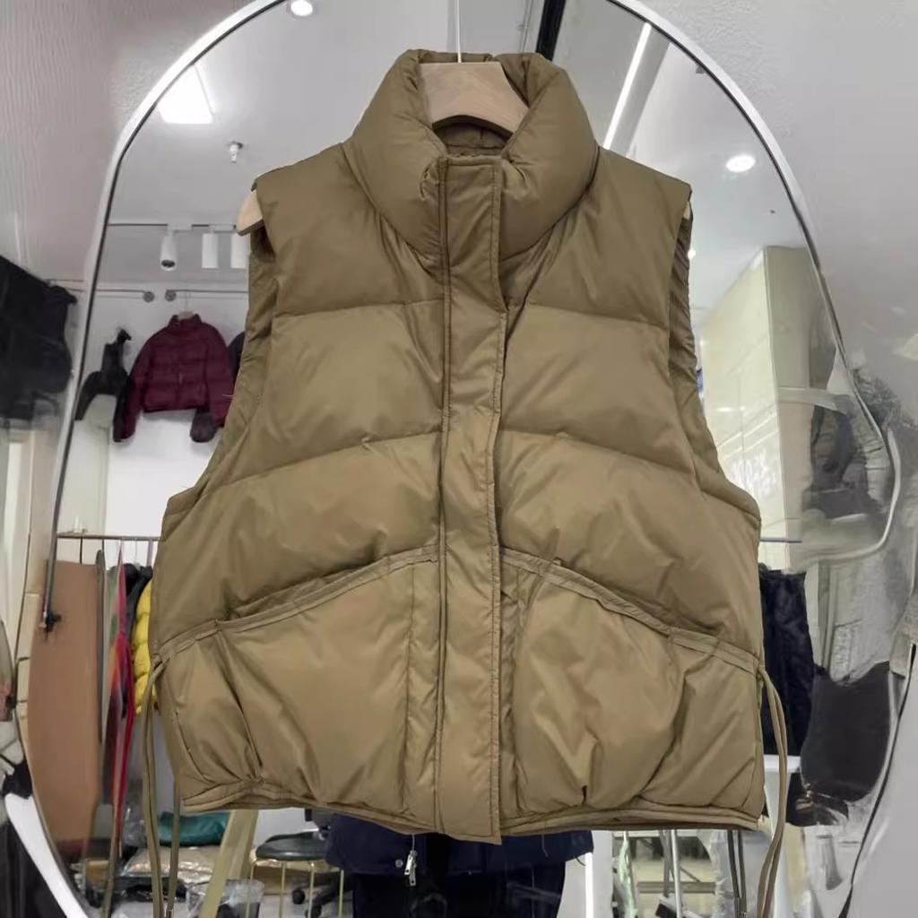 Корейская версия женского пухового жилета 2024 года, зима, новая мода, легкий стоячий воротник, терможилет с карманом и бантом