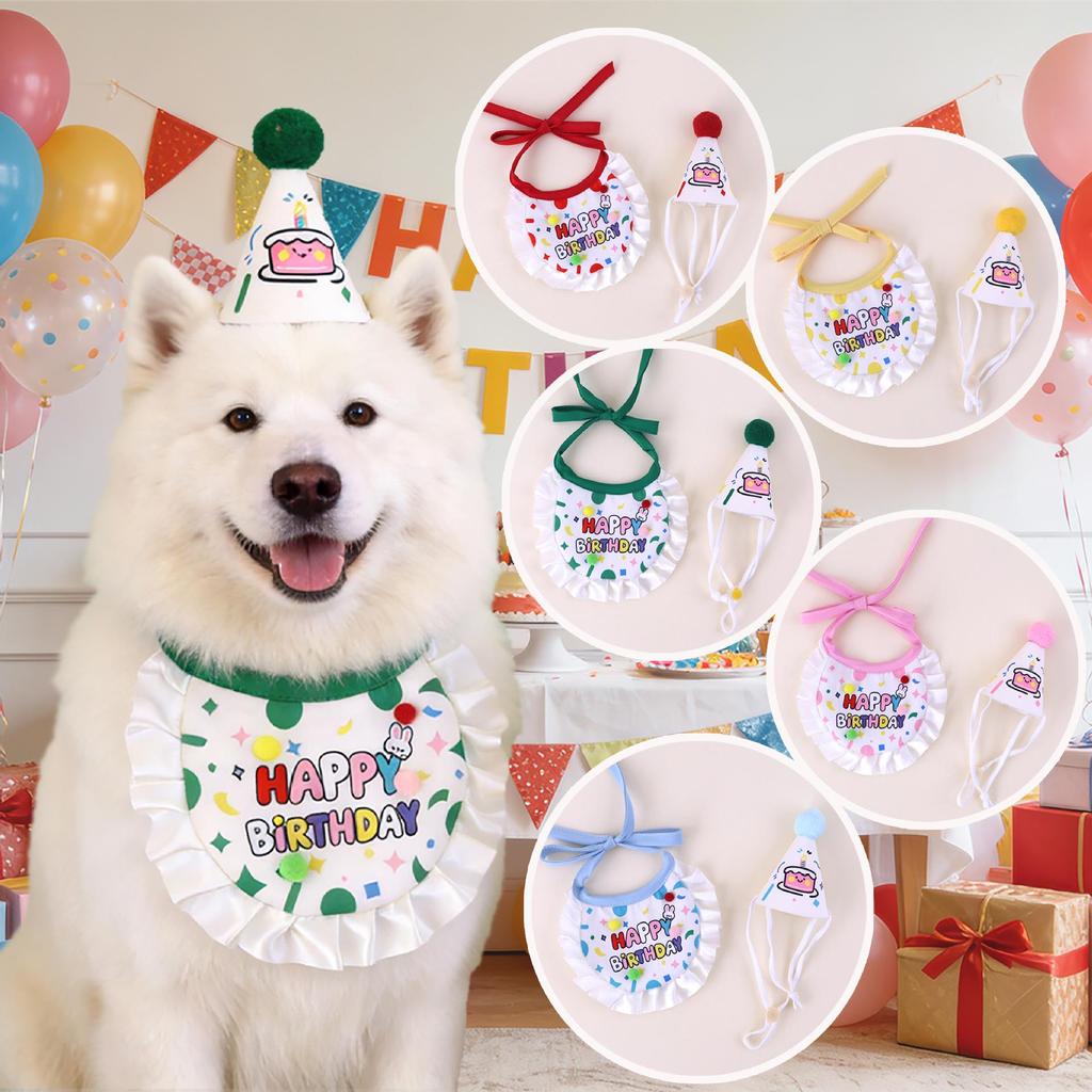 Cat & Dog Birthday Party Costume: Cute Japanese Scarf, Hat, & Bib Set