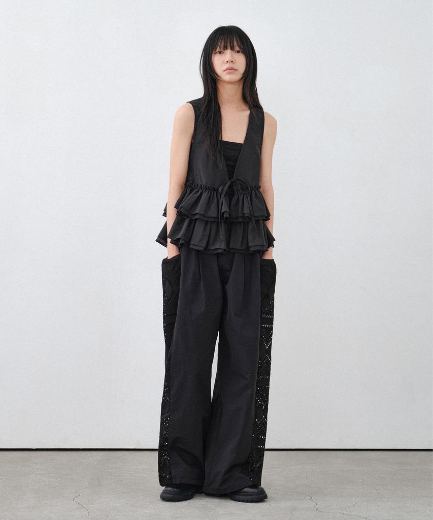 HELEMENT Women'S Eyelet Wide Pants (Black)