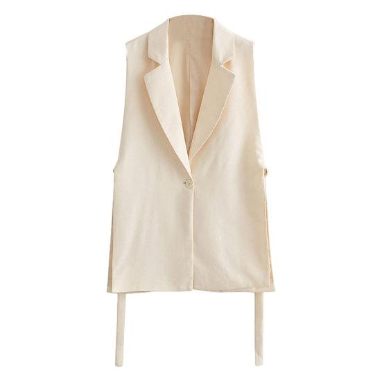 Женский жилет без рукавов с одной пуговицей и отложным воротником, кардиган с V-образным вырезом, тонкий повседневный образ с вырезом, повседневная одежда, OL