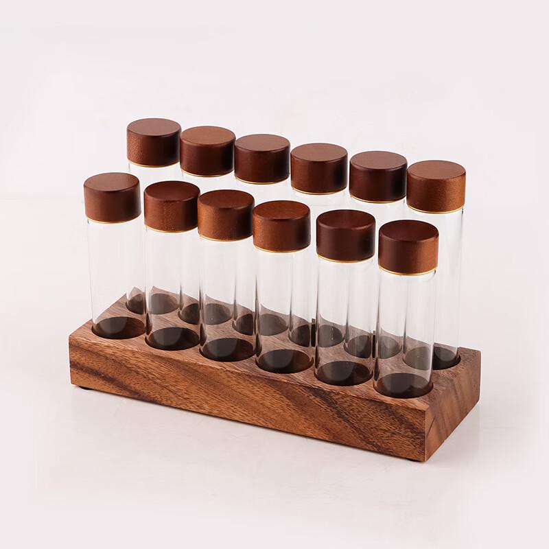 Walnut Base Coffee Bean Test Tube Display Rack