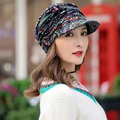 Ветрозащитная толстая женская модная осенне-зимняя шапка с цветочным принтом в этническом стиле