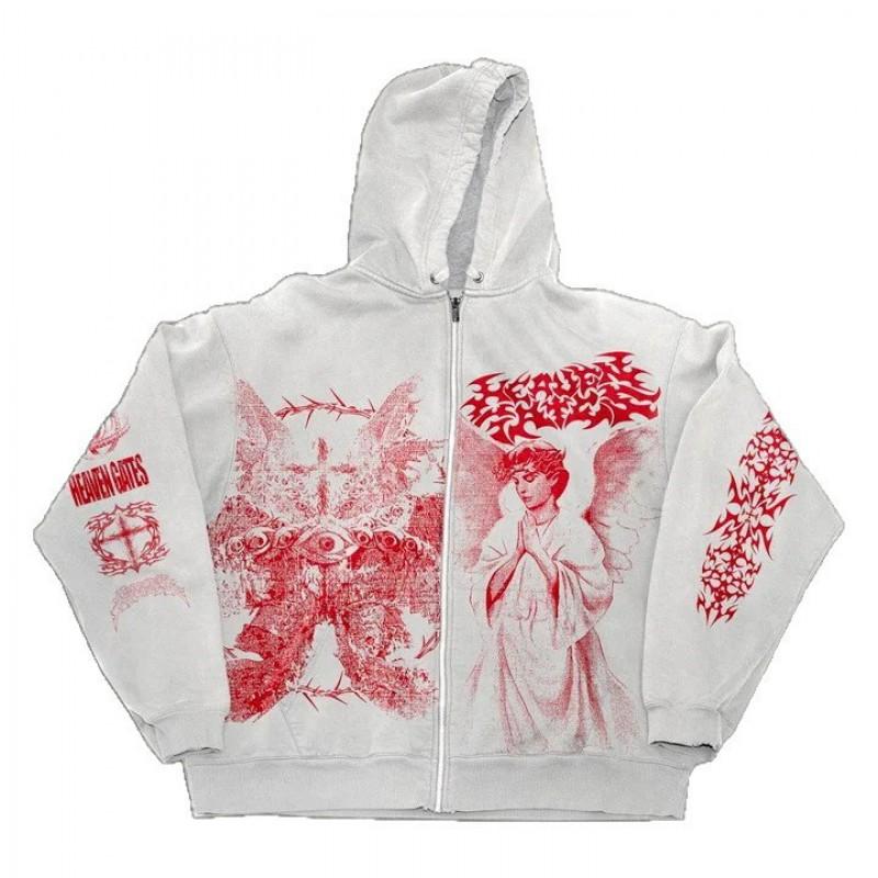 25 Y2K Retro Angel Print Zip Hoodie Unisex Loose Fit Sweatshirt Teens
