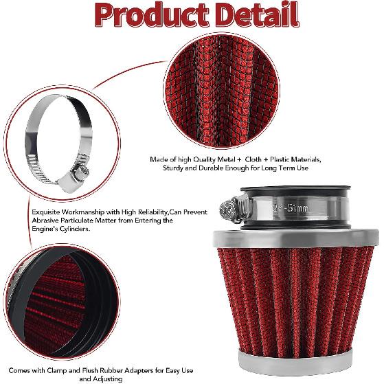 AHL Red 42Mm Universal Air Filter Fit For Pod / 150Cc-250Cc Motorcycle Scooter ATV Dirt Bike/50Cc 70Cc 90Cc 110Cc 125Cc Coolster Tao Tao Sunl/Quad Go