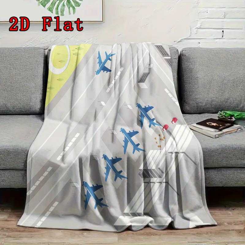 Airports and Airplanes 2D Flat Pattern Flannel Blanket High quality All Seasons Warmth and Comfort Perfect for Christmas Gifts.MMT0918315