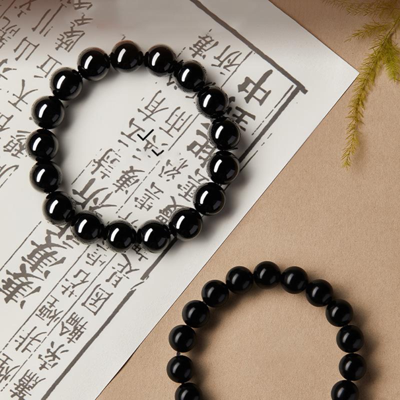 Браслет из натурального обсидиана, бусины, легкая роскошь, высококлассный, простой браслет, нишевая, универсальная, модная бижутерия