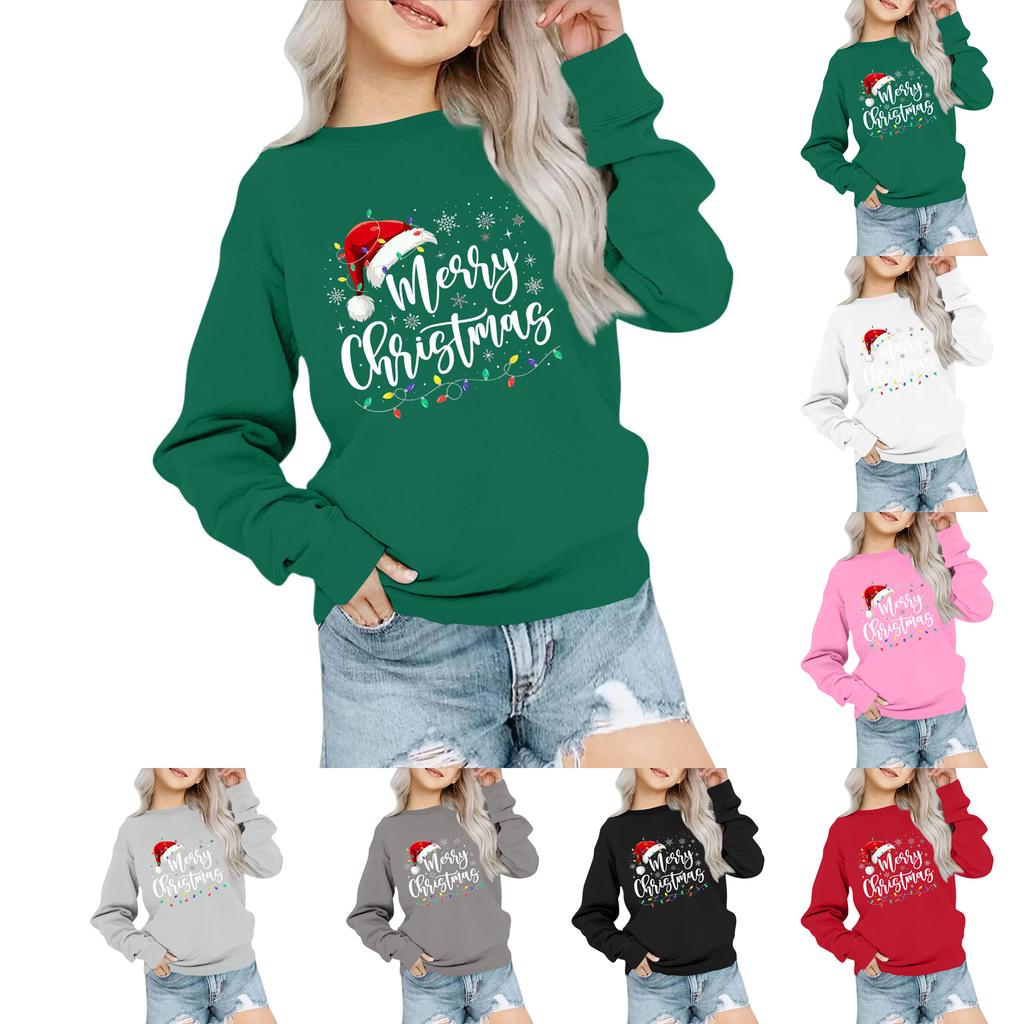 Kids' Fashion Loose-Fit Casual Long-Sleeve Christmas Print Oversized Crewneck Sweatshirt