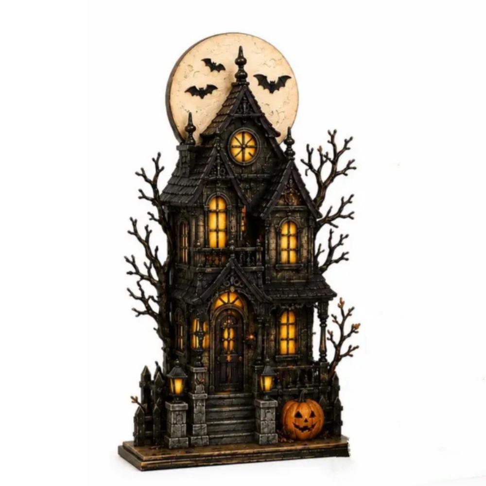 Vintage Halloween Pumpkin Ghost Figurine 2D Flat Halloween Wooden Sign Home Decor