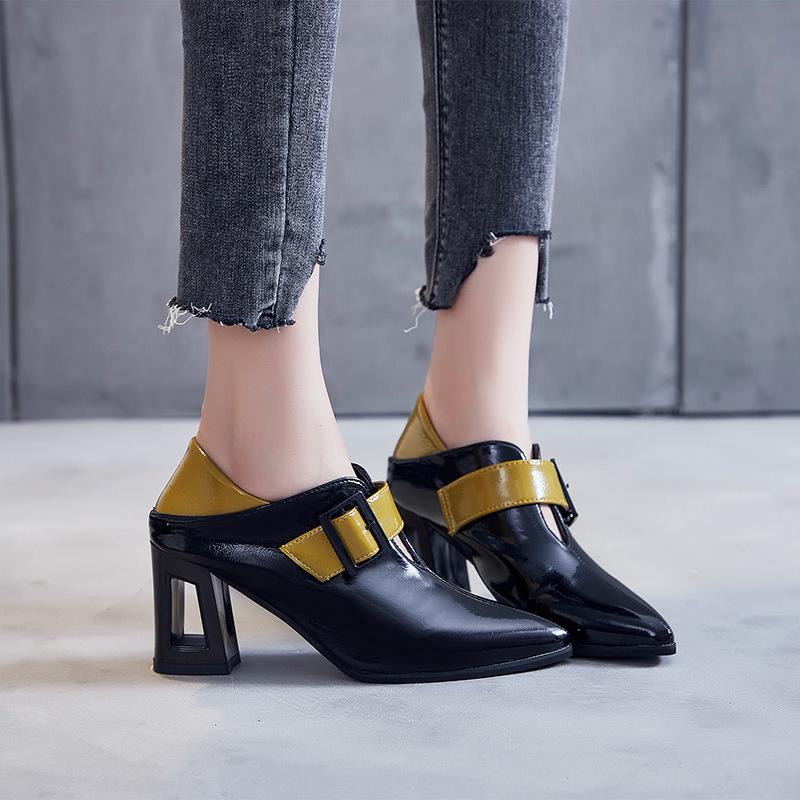 Женские туфли на высоком каблуке на толстом каблуке. Осень и зима. Туфли для двух ношений. Женская обувь с острым носком.