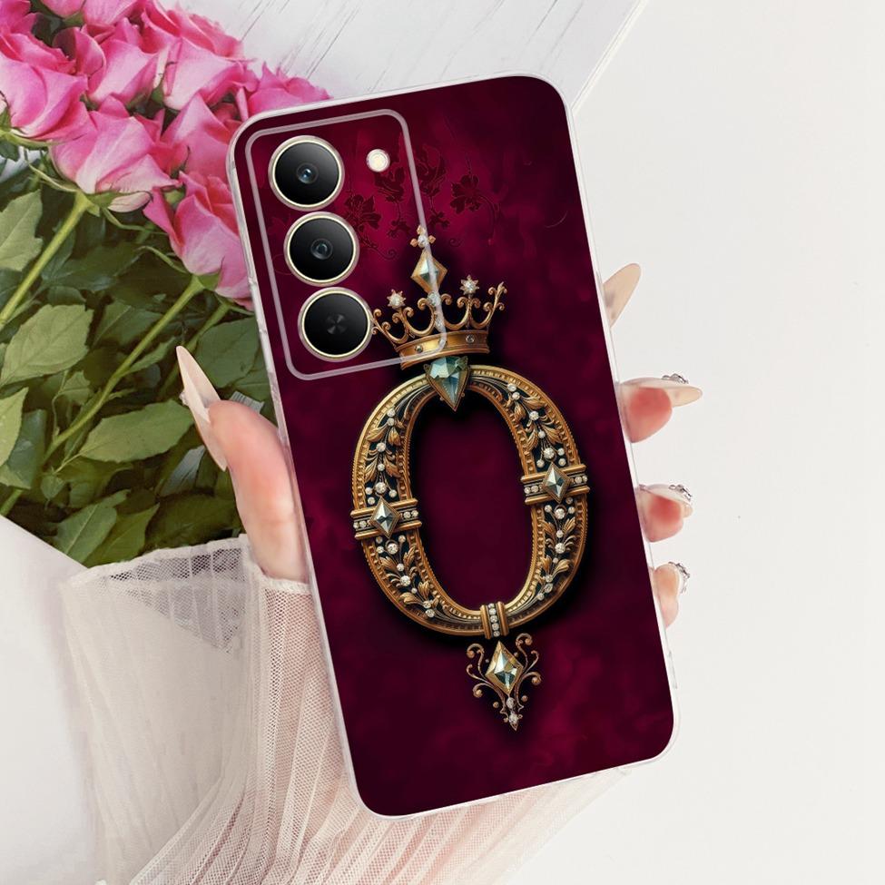 Чехол для Realme 14x 5G Индия Чехол RMX3940 Прозрачный Роскошная Корона Буквы А-Я 2D Плоский Узор Мягкий Чехол для Телефона