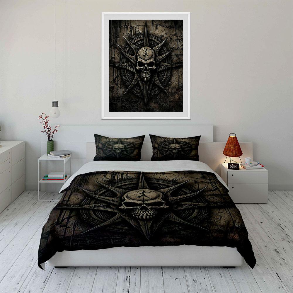 Skull with spiked compass. Bedding sets Duvet cover sets Duvet covers Pillowcases(1*Duvet Cover 2*Pillowcases without duvet insert)