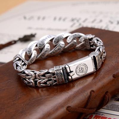 S925 тайский серебряный оригинальный сертифицированный шестизначный тканый мужской браслет с мантрой в стиле ретро, ​​индивидуальная властная мужская цепочка