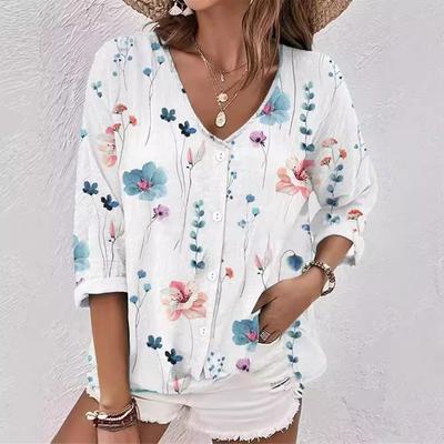 Осень и Зима V-образный вырез Пуговицы Шифон Принт Кардиган Женские Пуловеры и Длинные Рукава