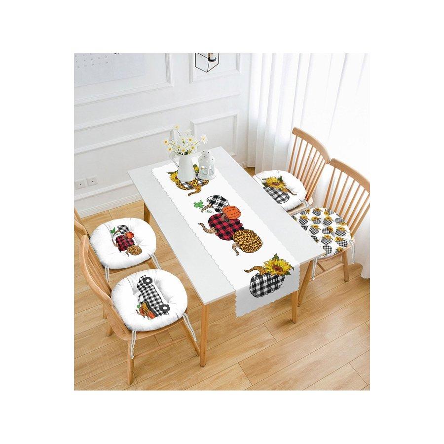 Набор подушек для стула из 5 предметов / 4 круглых подушки для стула с цифровой печатью и 1 полозок