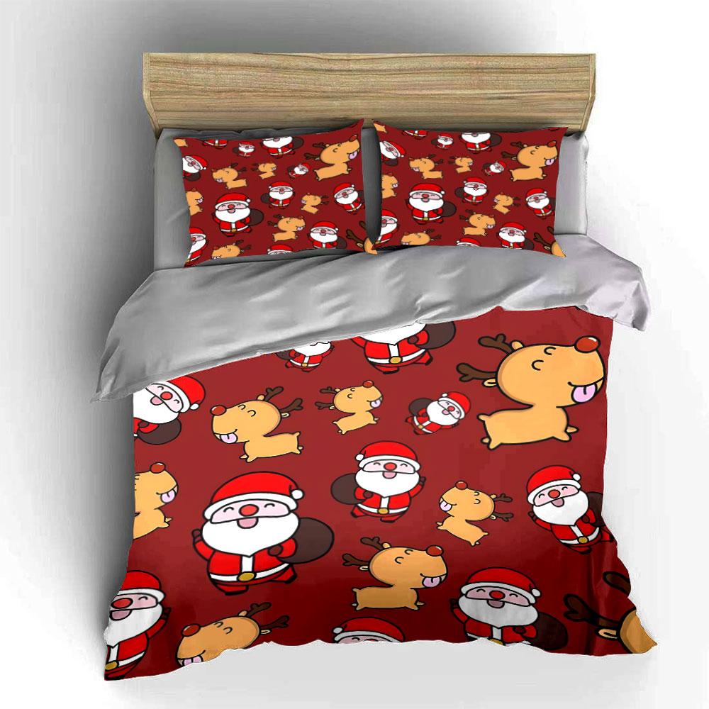 Santa and Reindeer Pattern Bedding Duvet Cover Set Duvet Cover Pillowcases (1*Duvet Cover 2*Pillowcases, without duvet insert)