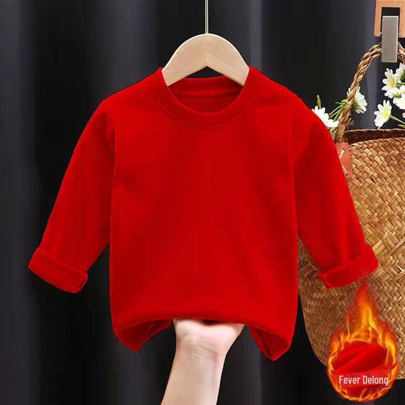 Kids' Warm Long Sleeve Solid Color Crew Neck T-Shirt for Fall/Winter