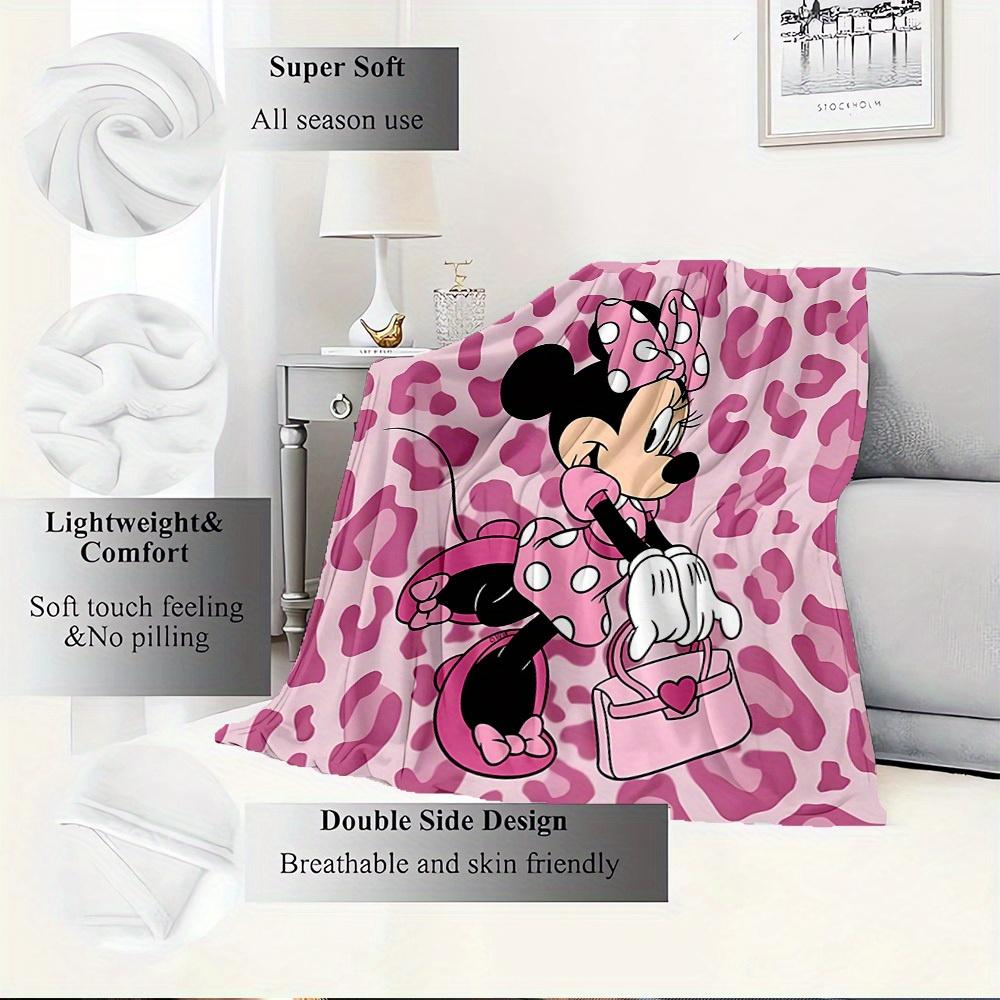 1pc Flannel Minnie Mouse Pink Leopard Print Bedding Throw Blanket Sofa Cover Gift Home Decorative Plush