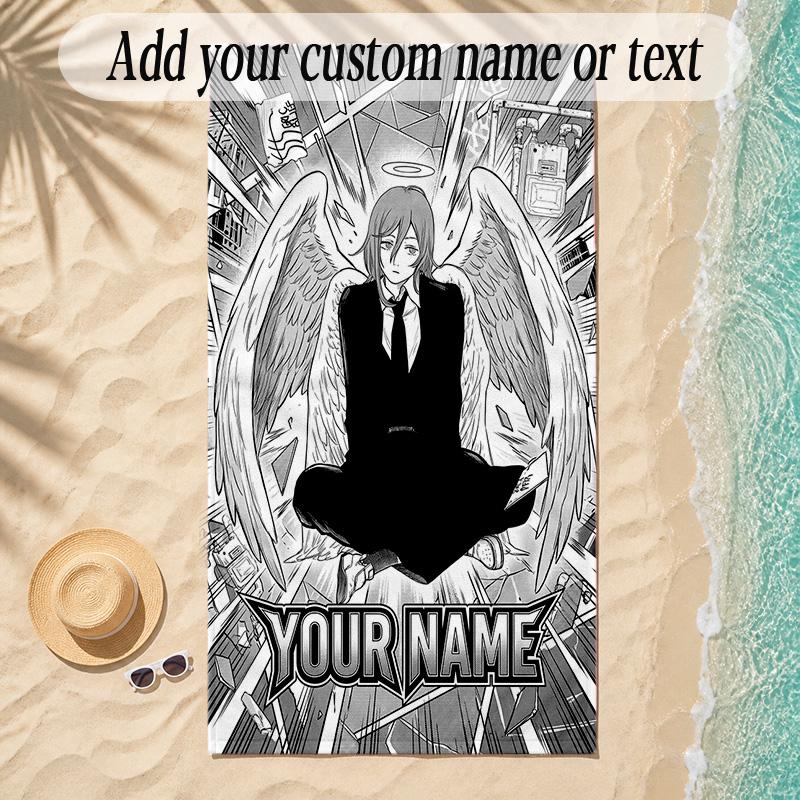 Beach TowelChainsaw Man Custom Name Text Personalized Soft Towel for Beach Pool Indoor Home Decor Gift