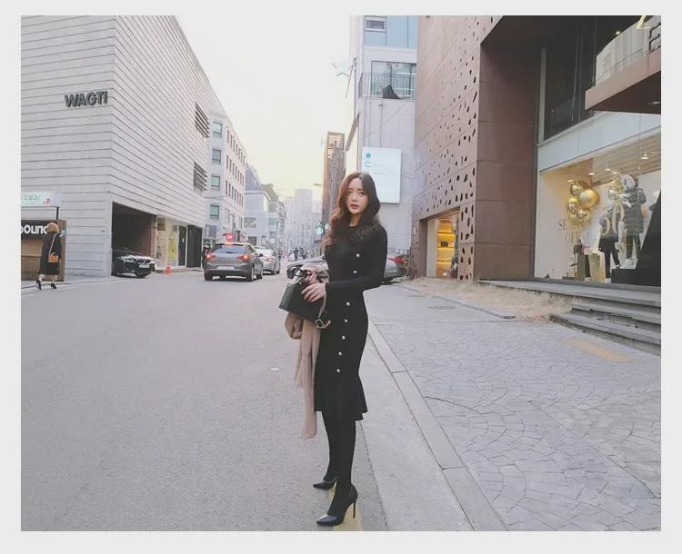 Вязаное платье-свитер с хвостом в стиле Хепберн для женщин - Осень/Зима Корейская мода