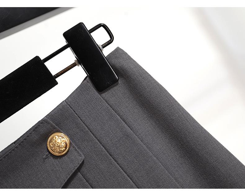 Французская серая плиссированная миди-юбка А-силуэта неправильной формы - Высокая талия, Лето 2025